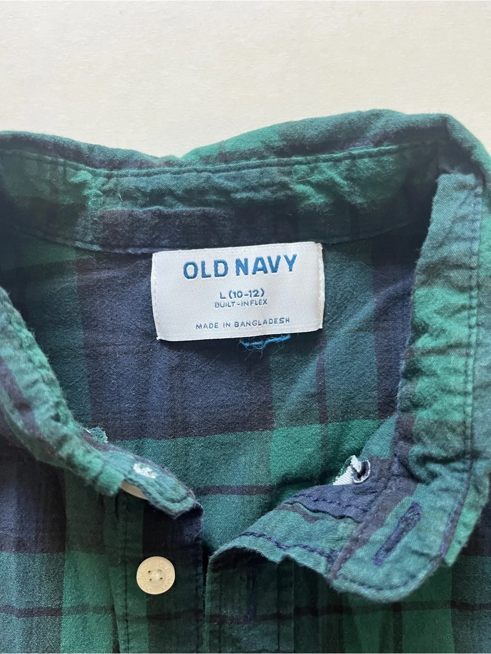 Old Navy Blue & Green Plaid Button-Down Shirt